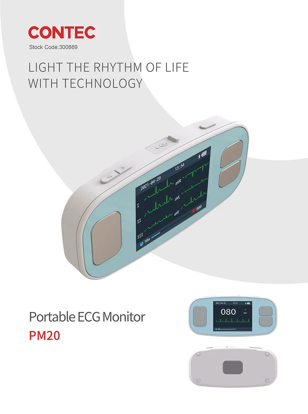 Contec Pm20 2.4" Color Electrocardiogram Machine TFT-LCD Portable Holter ECG Device