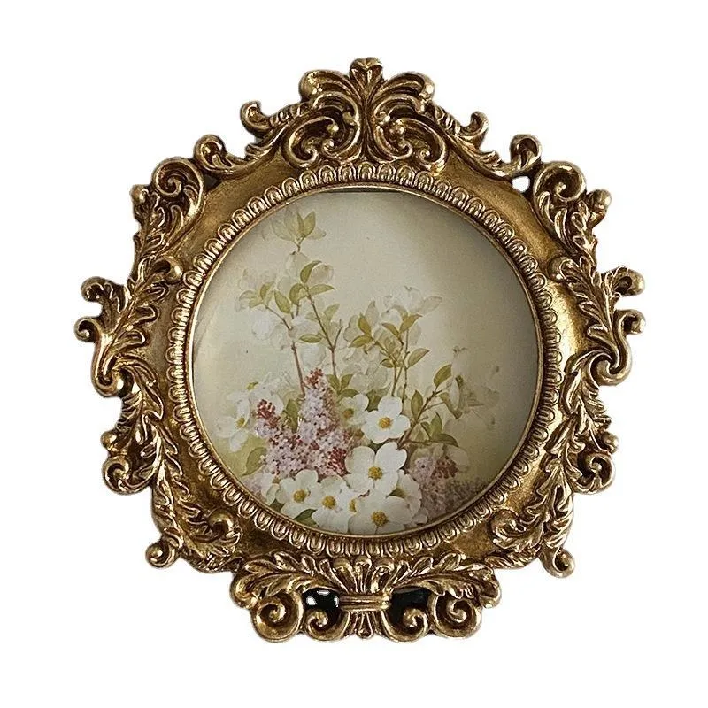 Round Shape Wall Table Decoration Baroque Mini Resin Picture Photo Frame