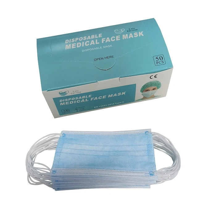 Masque facial jetable 3 plis en non-tissé chirurgical de type IIR En14683, plissé, personnalisé OEM, pour chirurgien dentiste, procédure médicale faciale protectrice, pour hôpital.