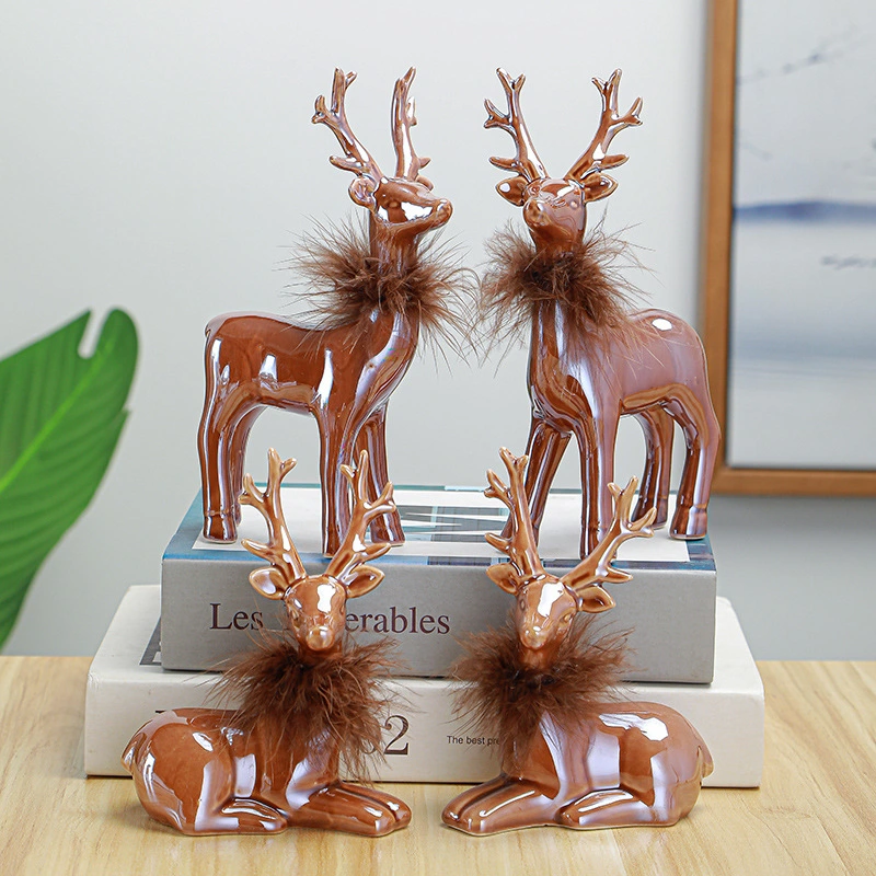 a Deer Has You Car Interior Decorations Reindeer Figurines Ornaments Living Room TV Cabinet Wine Cabinet Gifts Ceramic Crafts for Home Decoration Set of 2