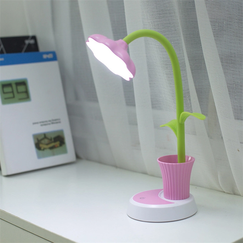 Creative Sunflower Pen Holder Eye Protection Portable LED Reading Table Lamp USB Cartoon Touch LED Charging Desk Lamp