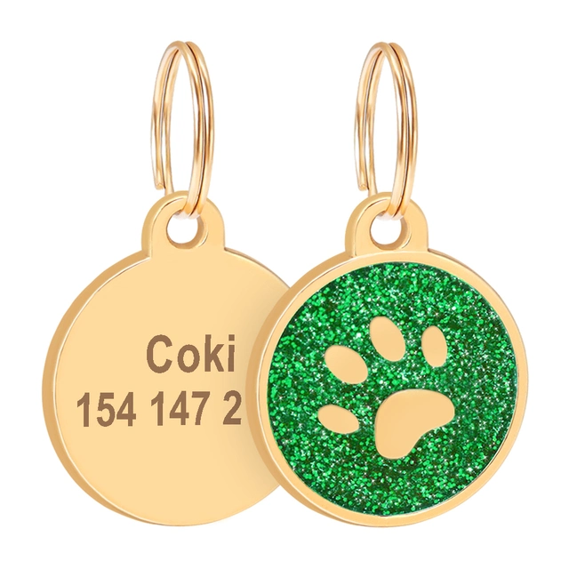 Chapado en oro de la Ronda etiquetas ID Goma perro mascota de identificación de lujo en la pata metálica de acero de Artesanía de signo Dog Tag con el anillo de metal/cadena