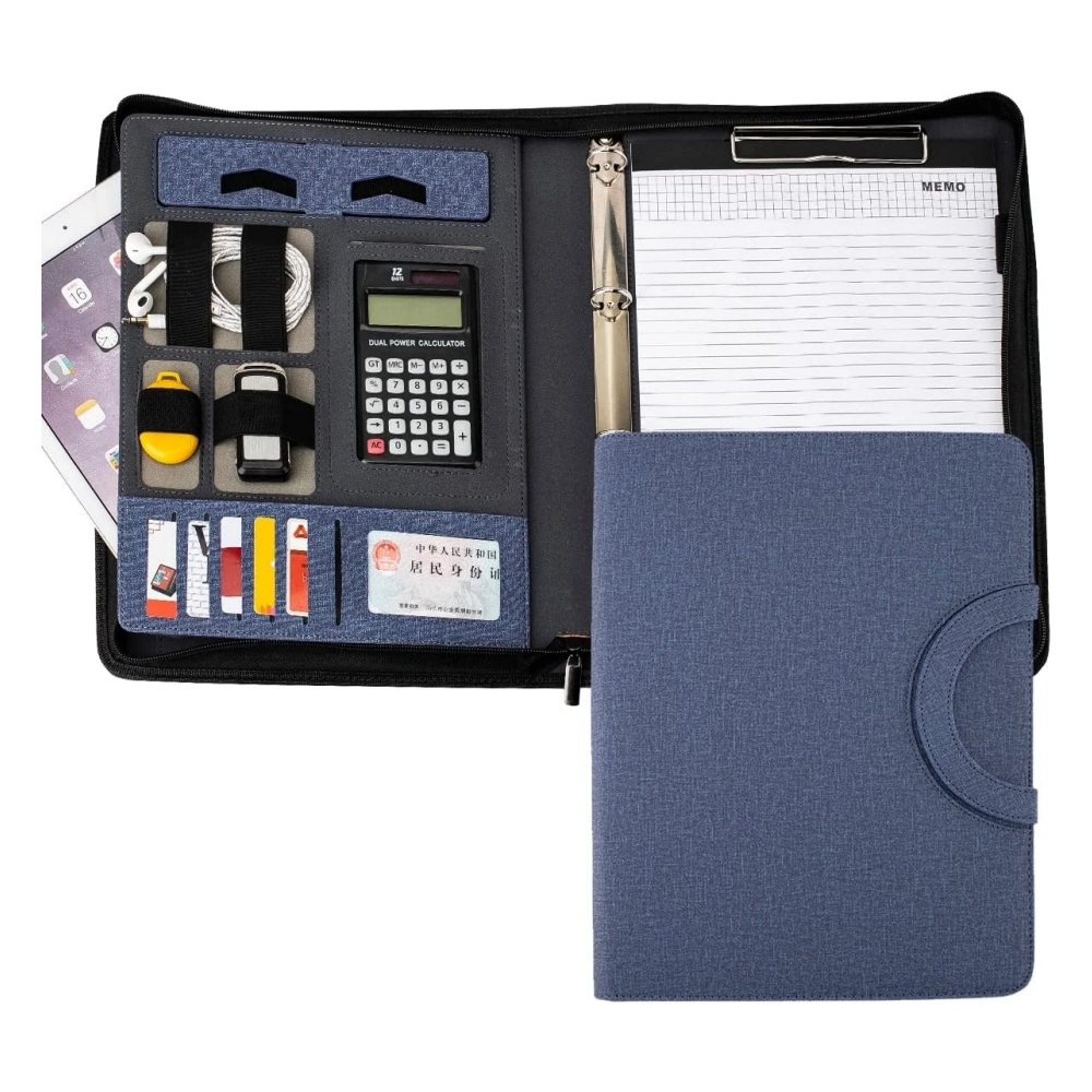 Zippered Padfolio Folder Business Conference Organizer A4 Multi-Function Portfolio Leather Combination Case