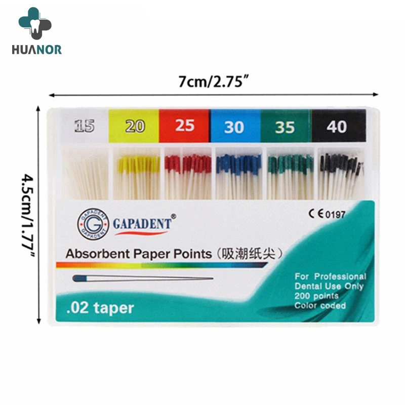 Los puntos de papel absorbente endodóntico Dental 02 04 06 puntos de PP cono de material de relleno Dental