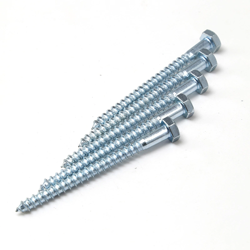 Hex Head Cap Tapping Long Wood Screws Zinc DIN571 Hexagon Head Self Tapping Half Tooth Screw M6 M8 M12