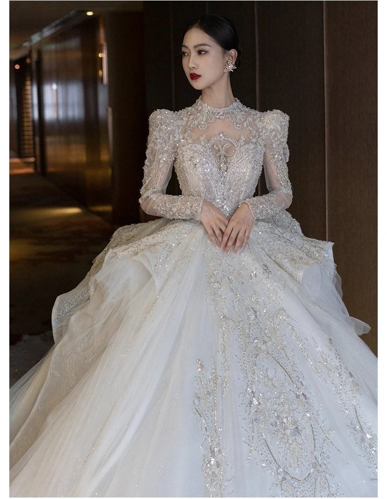 Long Sleeve Wedding Dresses Lace Bridal Ball Gown Fb221