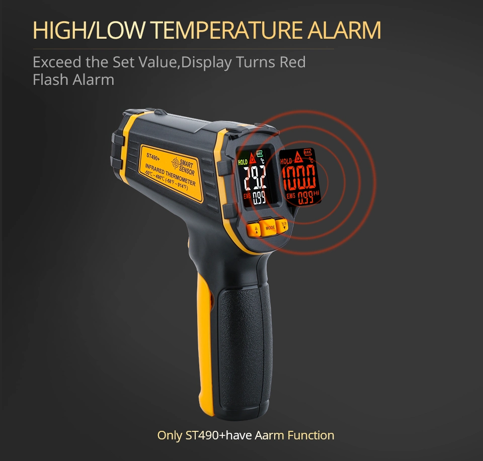 مقياس درجة حرارة الليزر جهاز تصوير مقياس الحرارة Non-Contact Pyrometer هيغراميتر IR Termometro Digital إنذار ضوء شاشة LCD ملونة بمقياس الحرارة بالأشعة تحت الحمراء