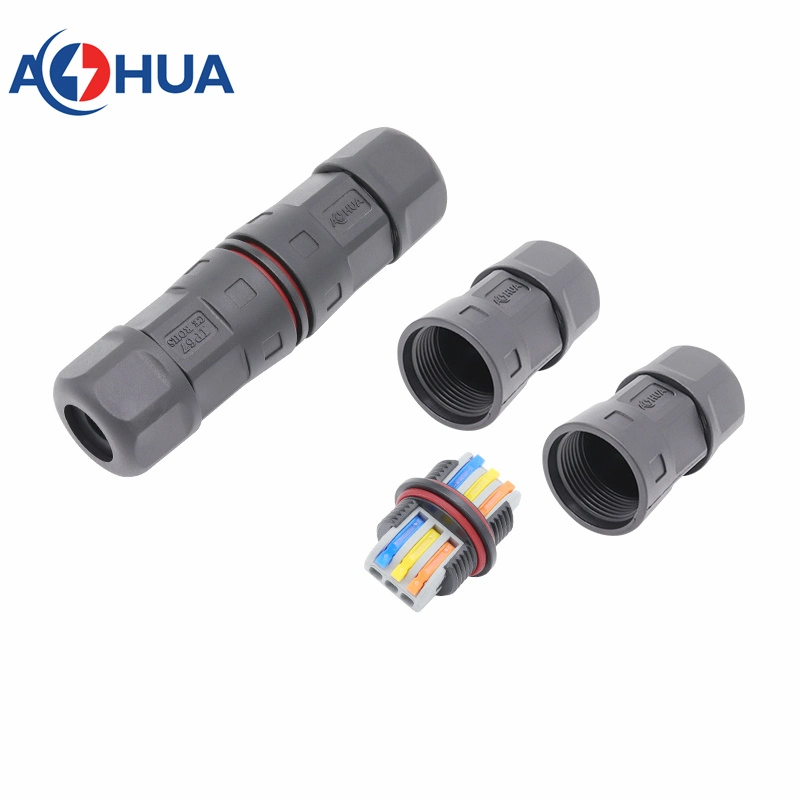 IP 67/IP68 3pin Screwless Connector M25 L Stright Type 2 Ways Waterproof Cable Connector Lever Nut Wire Conductor Quick Terminal Block 3 in 3 out Wire Connector