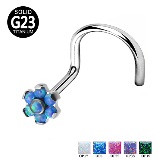 Body Piercing Jewelry Nose Ring ASTM F136 Titanium CZ Opal Blaze Set Flower Tops Nose Piercing Nose Jewelry Piercing Titanium