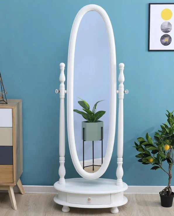 Antique Large Solid Wood Handmade Floor Free Standing Oval Full Length Tilting Cheval Adjustable Mirror