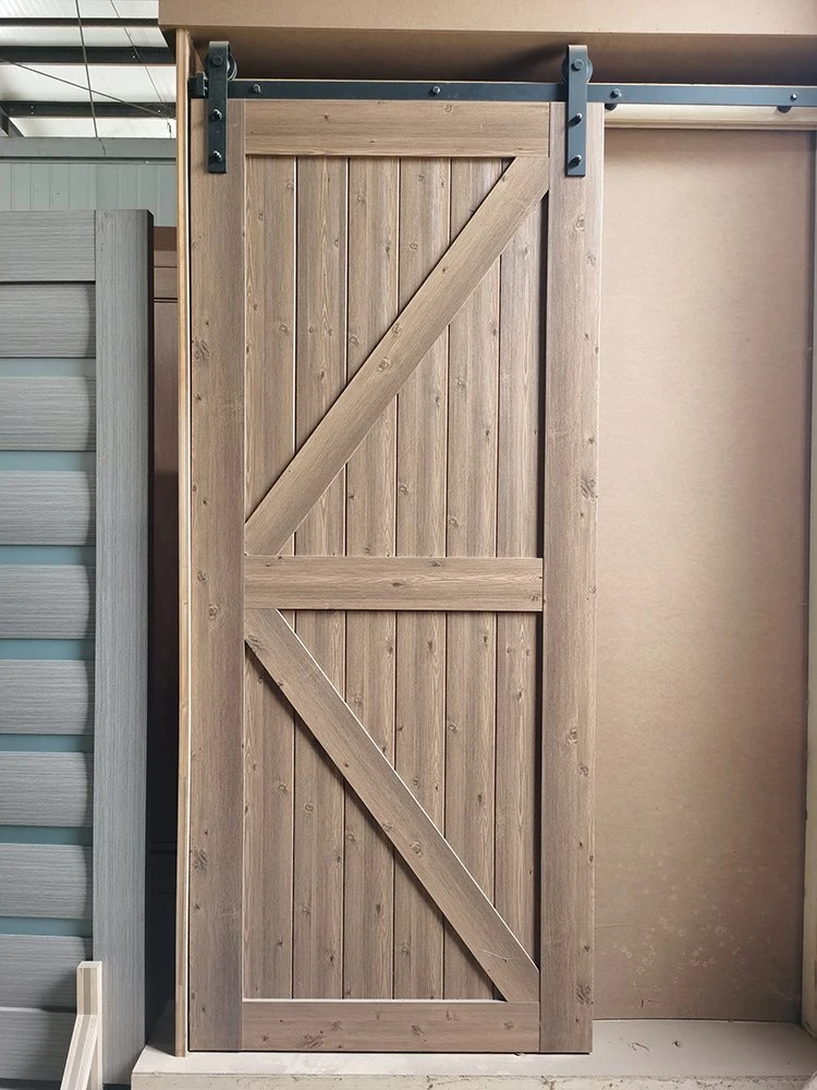 Cheap Price Decorative Wood Grain PVC Film MDF Panel Wooden Sliding Barn Door