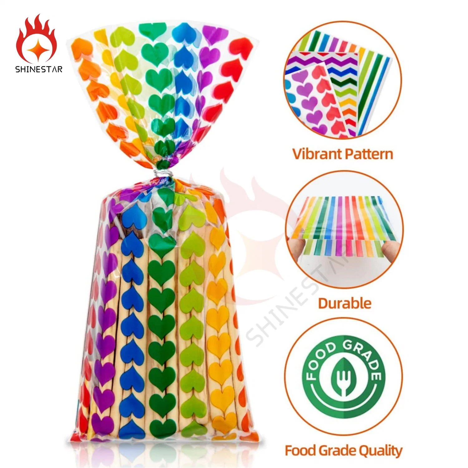 Rainbow Cellophane Plastic Packaging Bag for Candy, Gift, Cookie Storage Packing Bags with Twist Ties