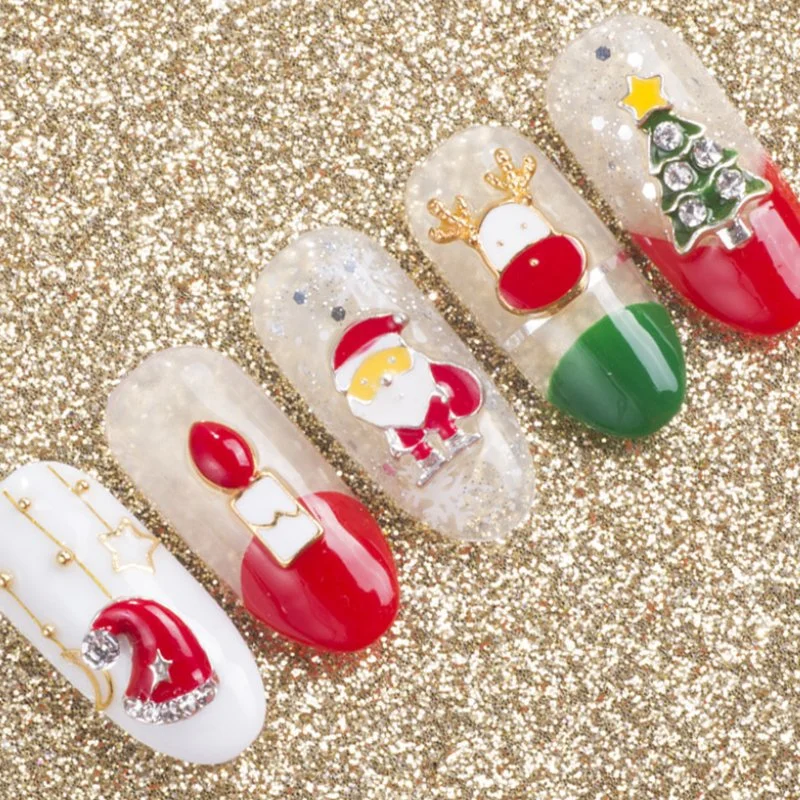 Christmas Series Nail Art Decoration Gold and Silver Charm Santa Claus Deer Head Shoes Snowman Hat Tree Nail Accessories