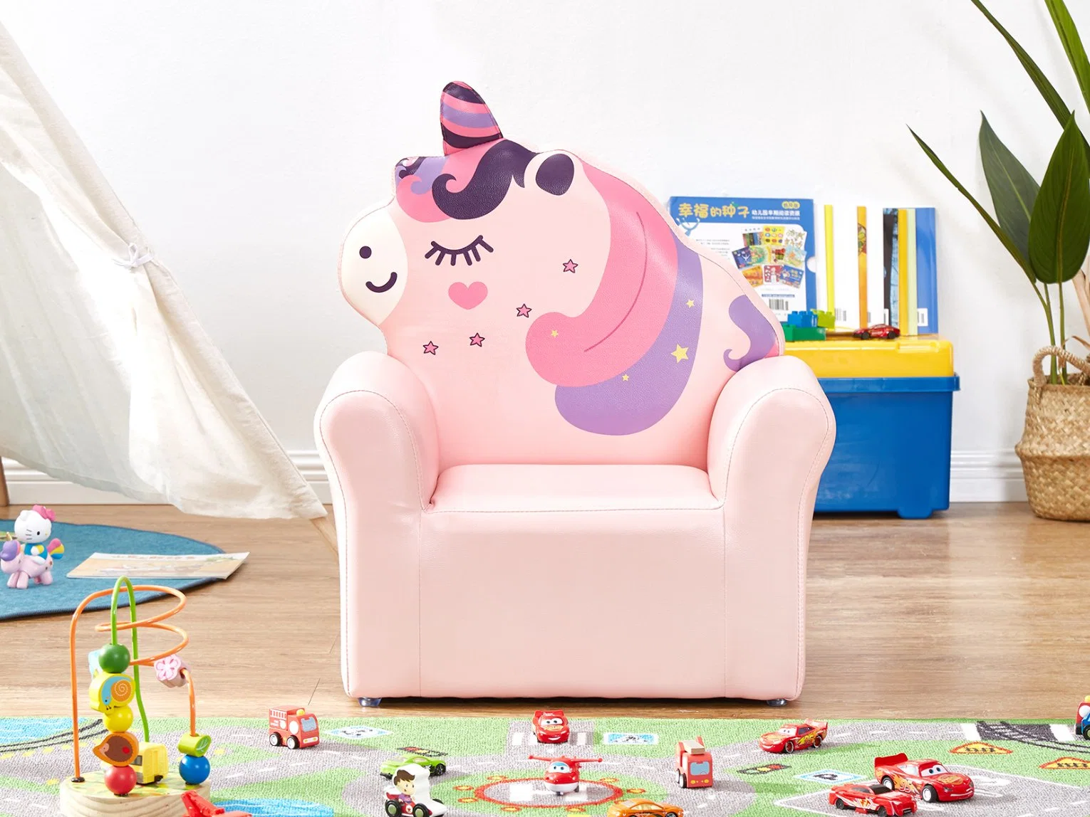 Unicornio rosa solo los niños de Kindergarten y cómodo sofá, dibujos animados de preescolar sofá, Casa moderna Cartoon sofá, vida y la sala de lectura sofá, Guardería sofá