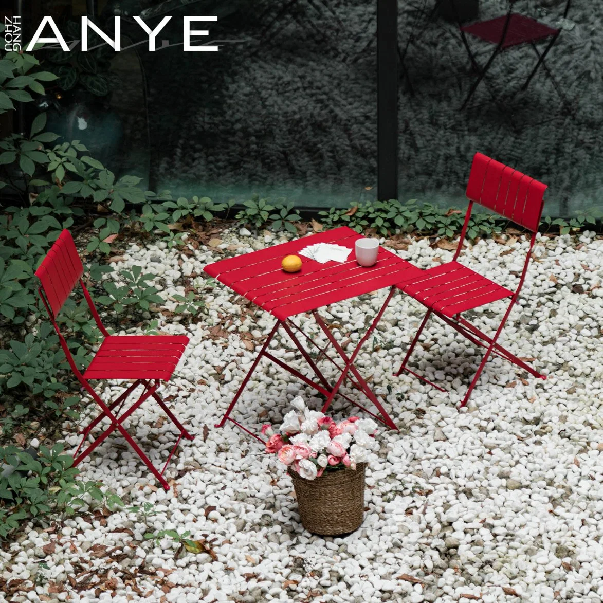 New Arrival Chinese Red Outdoor Furniture Portable Garden Set 3 PC Outdoor Folding Table and Chair