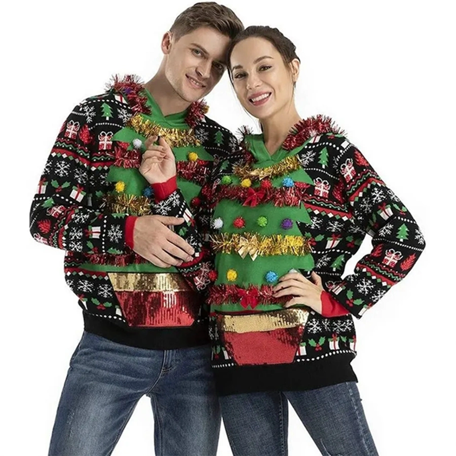 Benutzerdefinierte Hässliche Pullover Geprägte Lustige Weihnachten Paar Strick Familie Unisex Strickmode Neujahrsbekleidung