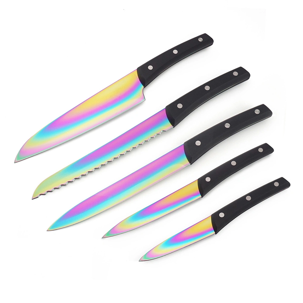 Razor Sharp Iridescent Rainbow Coloured Knife Set with Acrylic Holder