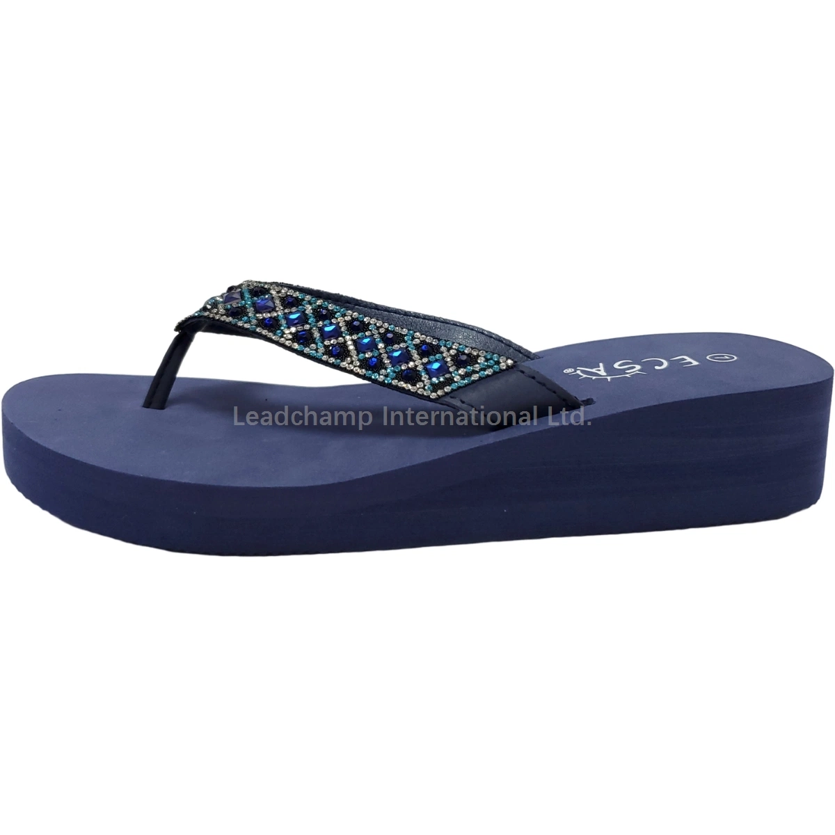 Fashion Women Thick Sole Slipper PU Upper with Decorative PVC Diamonda Slippers