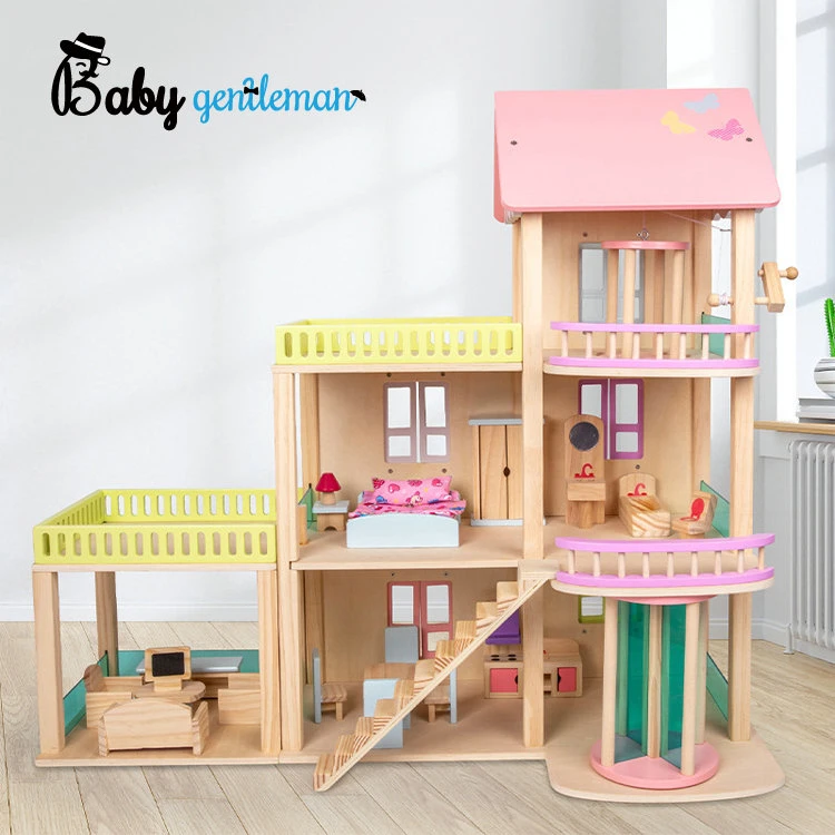 Neu Ankunft Pretend Play Luxus 3 Etagen Holzpuppenhaus Für Kinder Z06493A