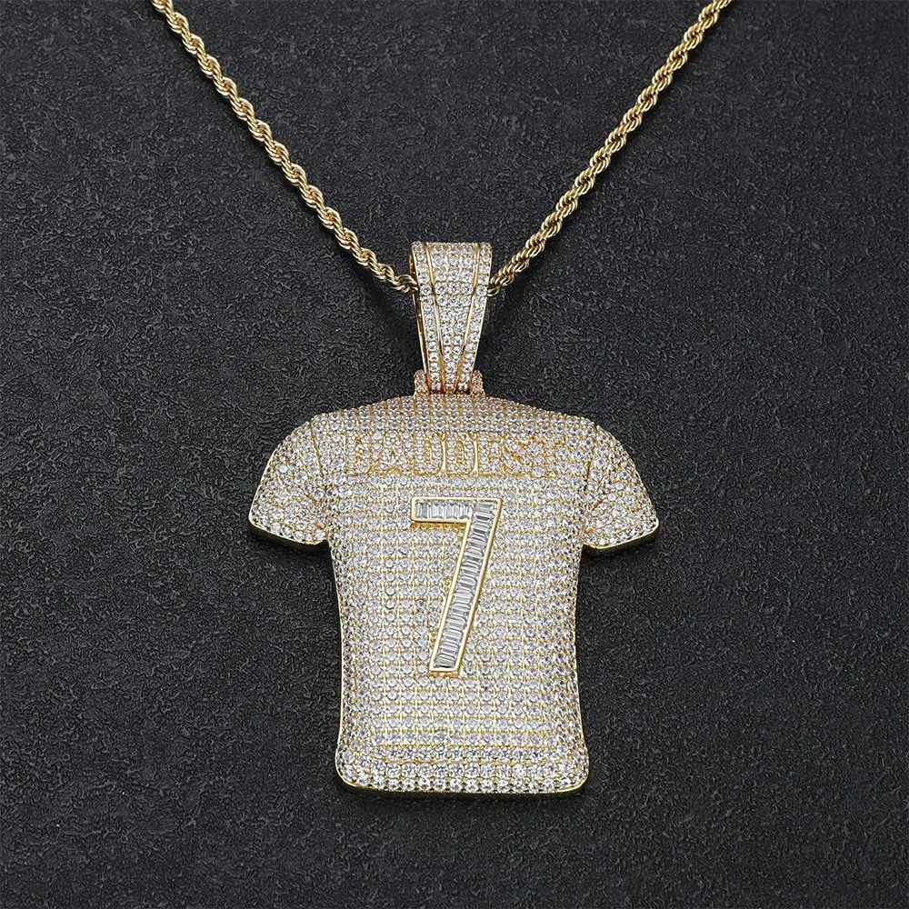 Bling Sports Basketball Shirt 18K Gold Plated Fashion Football Jewellery Pendants with Luxury Cubic Zirconia