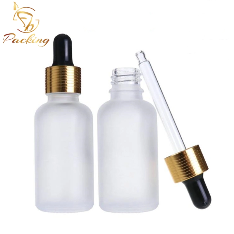 1oz Cosmetic 30ml Glass Frosting Essential Oil Dropper Bottles with Alternative Caps