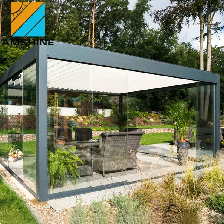 Toldo Parasol eléctrica moderna al aire libre de persiana ajustable cenadores techo mobiliario de jardín patio, cubierta de aluminio bioclimática pérgola cubierta para piscina