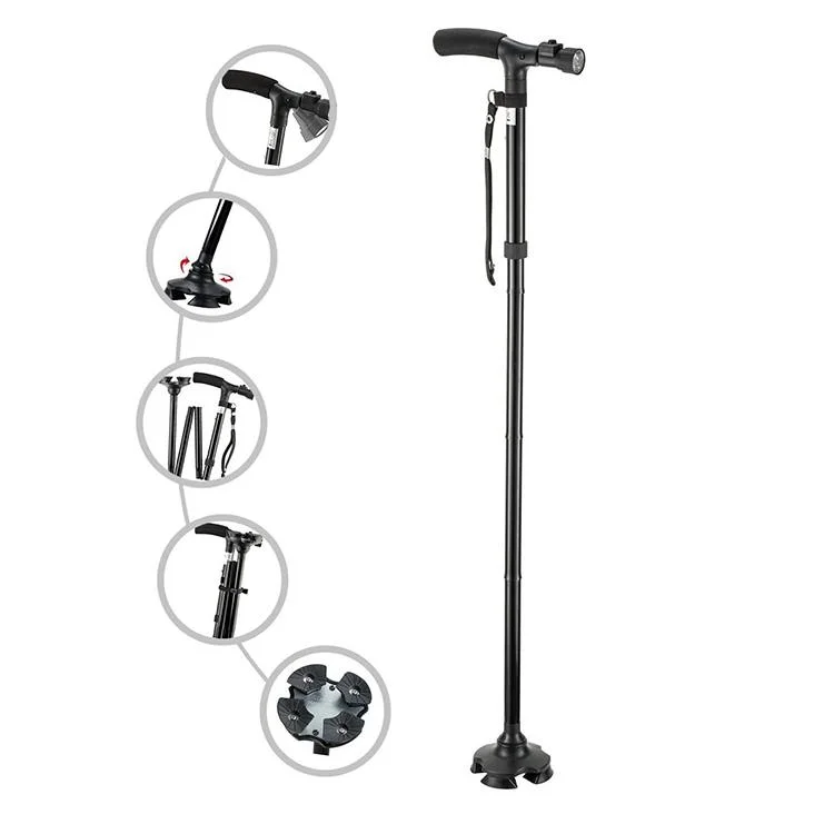 Adjustable Canes Foldable Aluminium Telescopic Medical Walking Sticks with LED Light for Men and Women