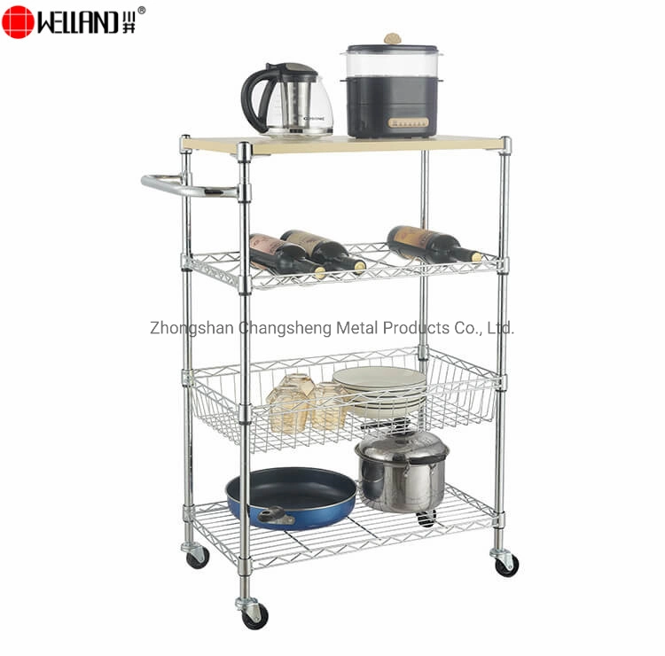 New Product Mobile Kitchen Wire Metal Rack Food and Beverage Serving Cart Manufacturer