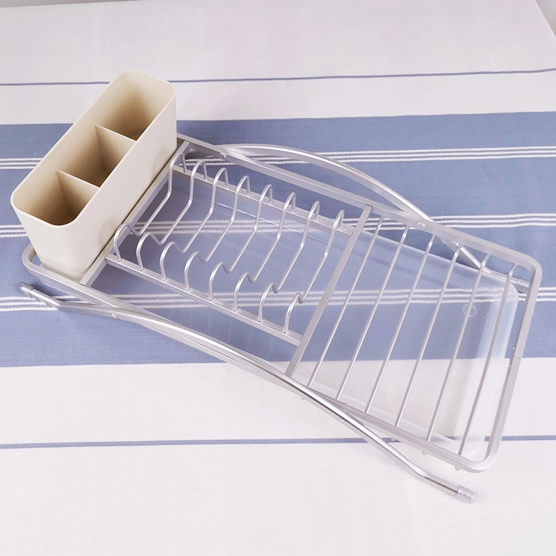 Precio de fábrica Cocina Sink Organizer Aluminium Dish Drying Rack con Soporte de plástico para utensilio