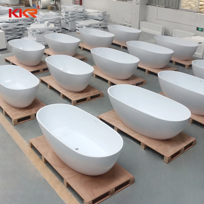 Classic Oval Shaped Solid Surface Acrylic Stone White Freestanding Tub 170cm for Bathroom