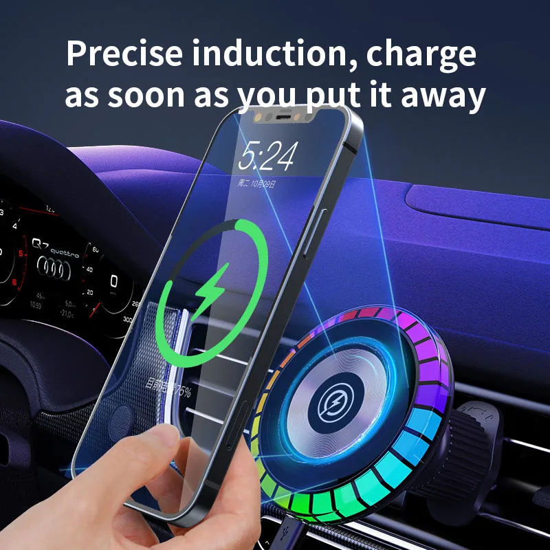 2023 New W02 Car 15W Wireless Charger with RGB Rhythm Light