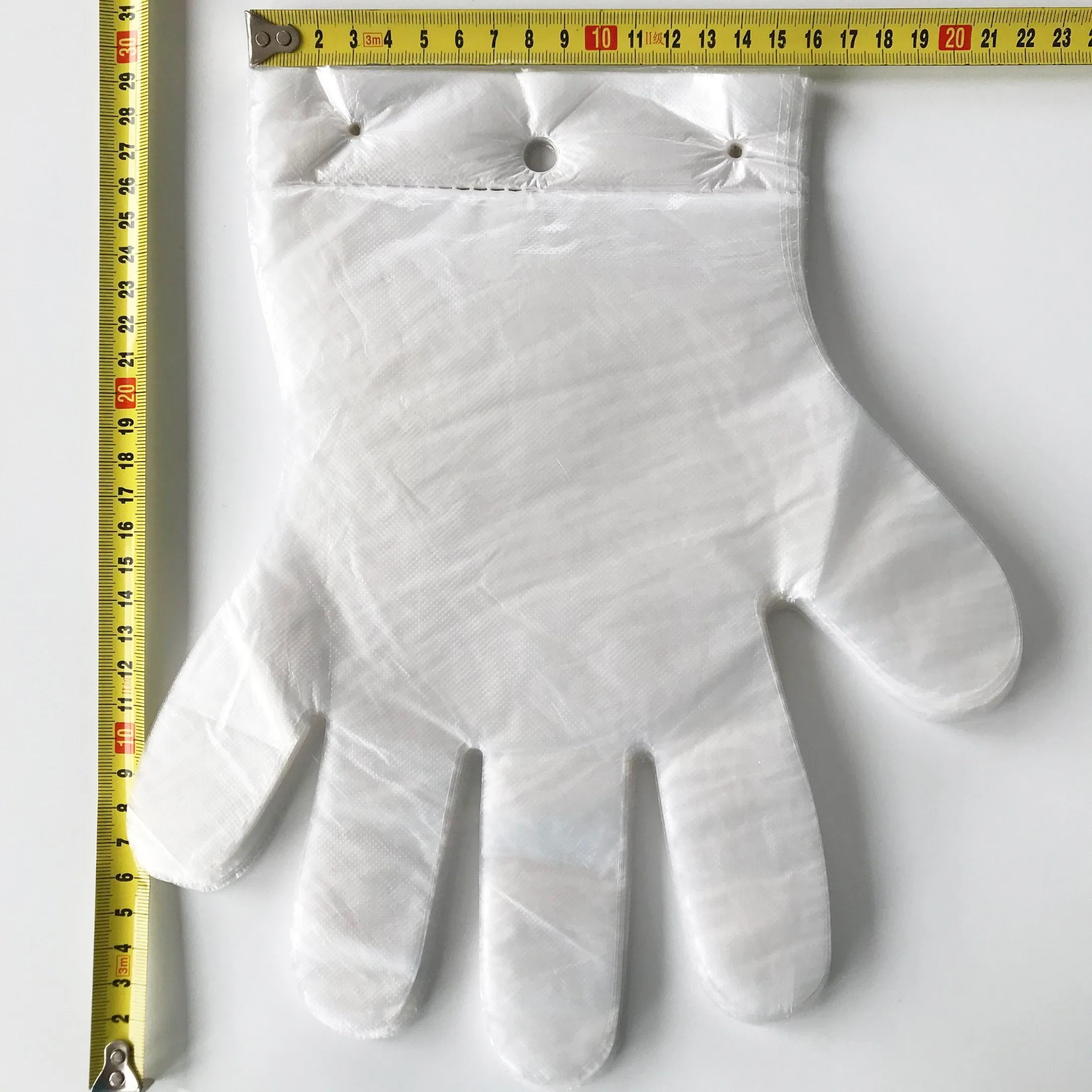 26*29 0.7g Transparent 100PCS Per Pack 100packs Per Carton HDPE Plastic PE Glove with Hang Hole Disposable Plastic Gloves with Printing