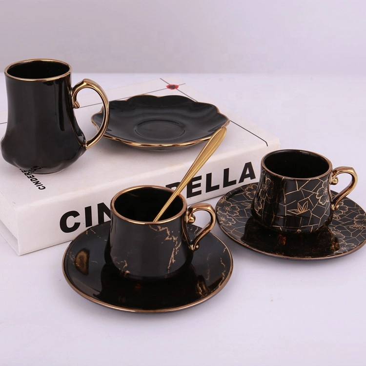 Wholesale Gold Black Saucer Cup Set Ceramic