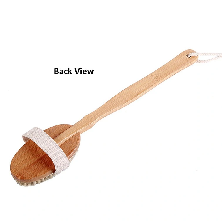 Wooden Bath Brush with Long Handle for Shower and Body Cleaning