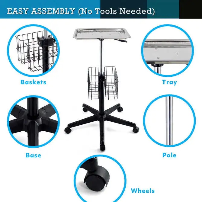 Pneumatic Height Adjustable Rolling Cart, Hair Salon Cart, Medical Care Cart