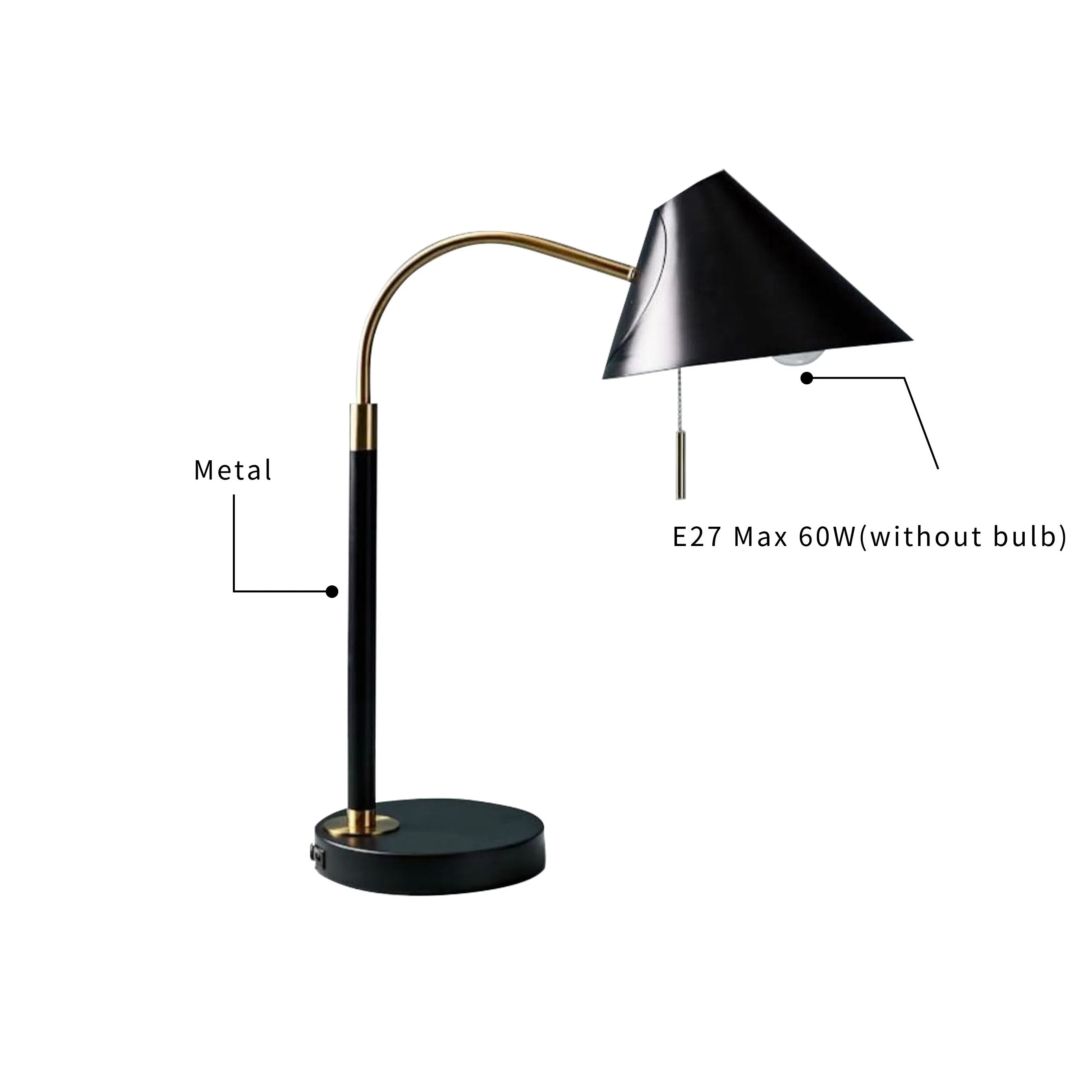 How Bright Outlet Bedside Nightstand Reading Lamp Flexible Head Farmhouse Black Table Lamp for Office Bedroom Living Room