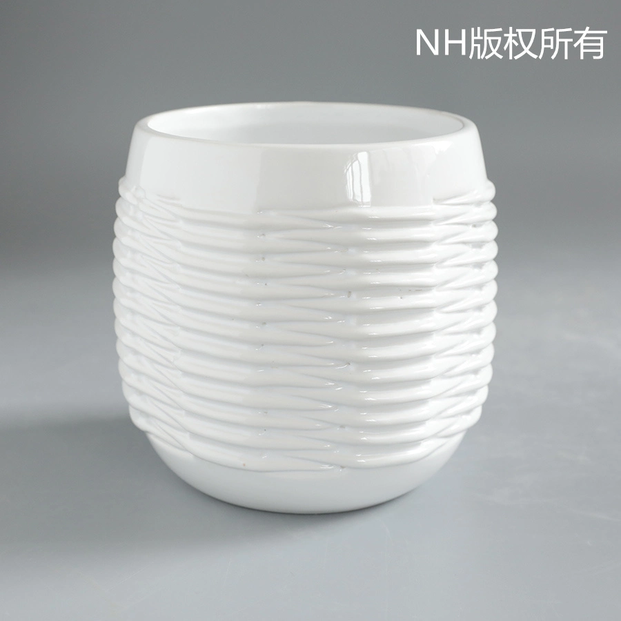 Ceramic White Round Indoor Flower Pot Square Round Shape with Custom Design Outdoor Flower Pot Home and Garden Decoration