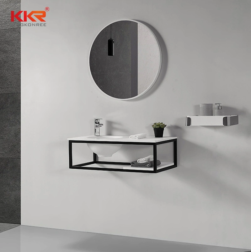 Wall Mounted Metal Frame Bathroom Vanity Set with Solid Surface Sink