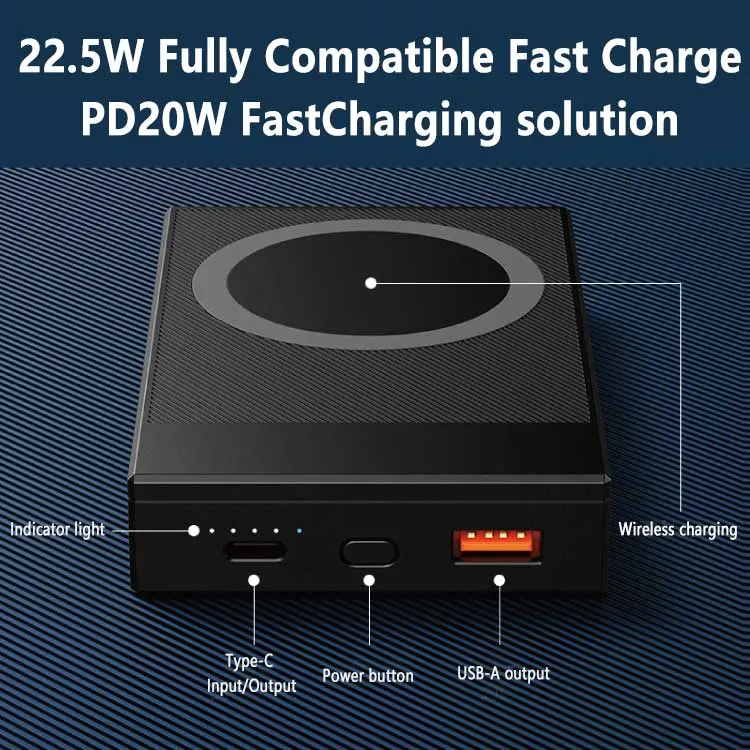 Portátil 10000mAh 15W Wireless Magnetic Mobile Charger LED Powerbanks