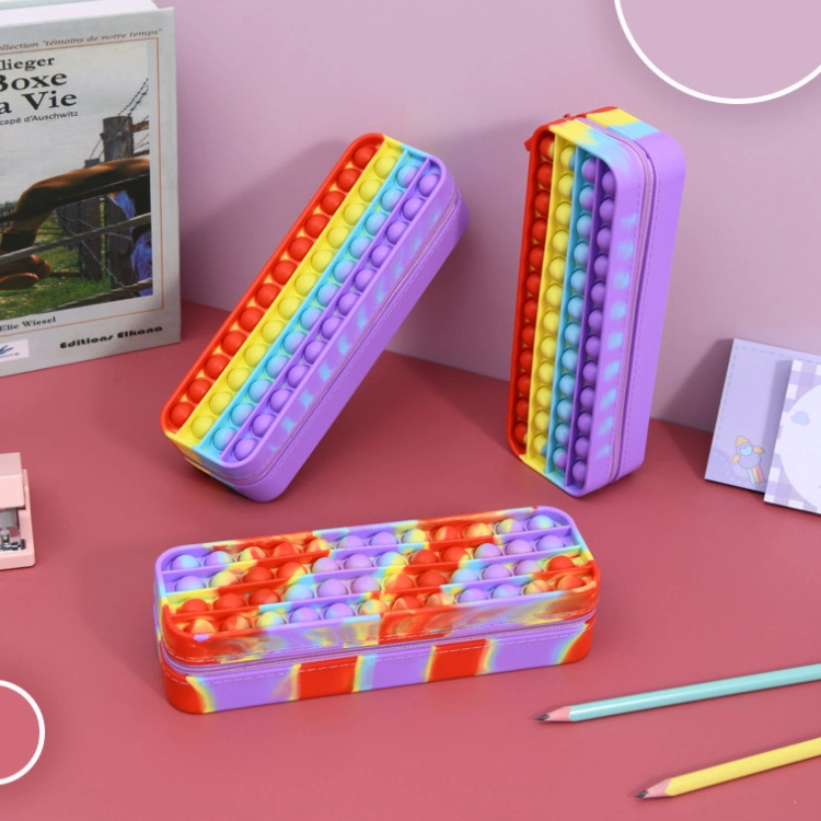 Étui à crayons en silicone sensoriel, jouets à boutons-pression Push IT Popper Boîte à crayons pour le soulagement du stress