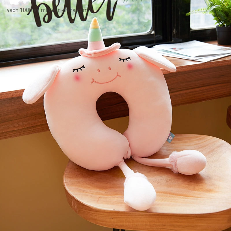 Artículos de Promoción de la fábrica en forma de animales de peluche suave de cuello de unicornio almohada