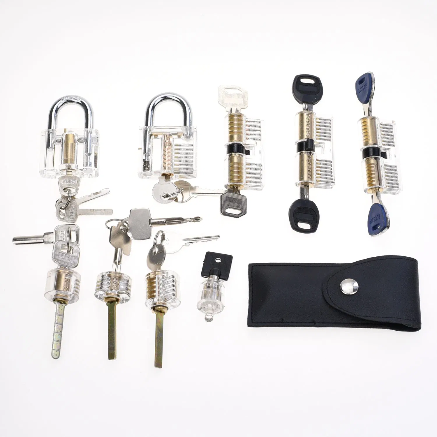 12PCS Lock Unlocking Picking Set with 9 Transparent Practice Training Padlock Hand Tools Kit for Beginners (YH1086)