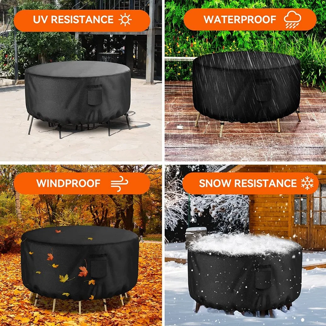 Circular Terrace Furniture Cover, Waterproof, UV Resistant, Fade Resistant Outdoor Furniture Table and Chair Cover, Heavy-Duty 600d Fireproof Pit Cover