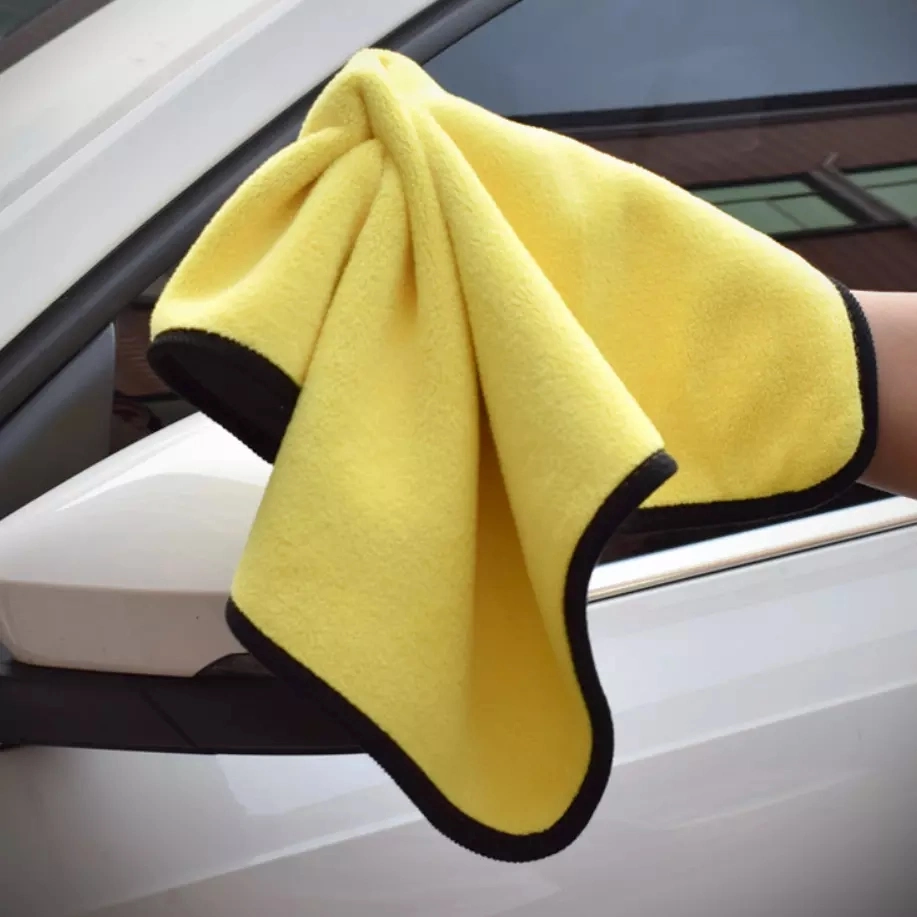 Soins pour la voiture Chiffon de nettoyage Coral Fleece jaune et gris Double Sided Super Doux serviette en tissu de cuisine pour lavage de voiture