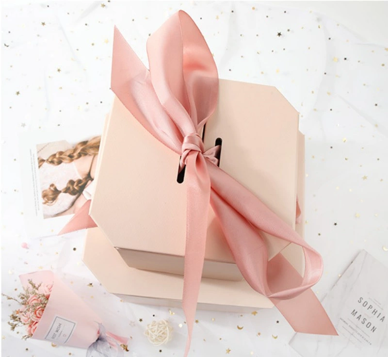 Luxury Pink Cardboard Cosmetics Makeup Jewelry Clothes Paper Gift Packing Box for Watch Wedding Party Festival Packaging with Ribbon Paper Bag