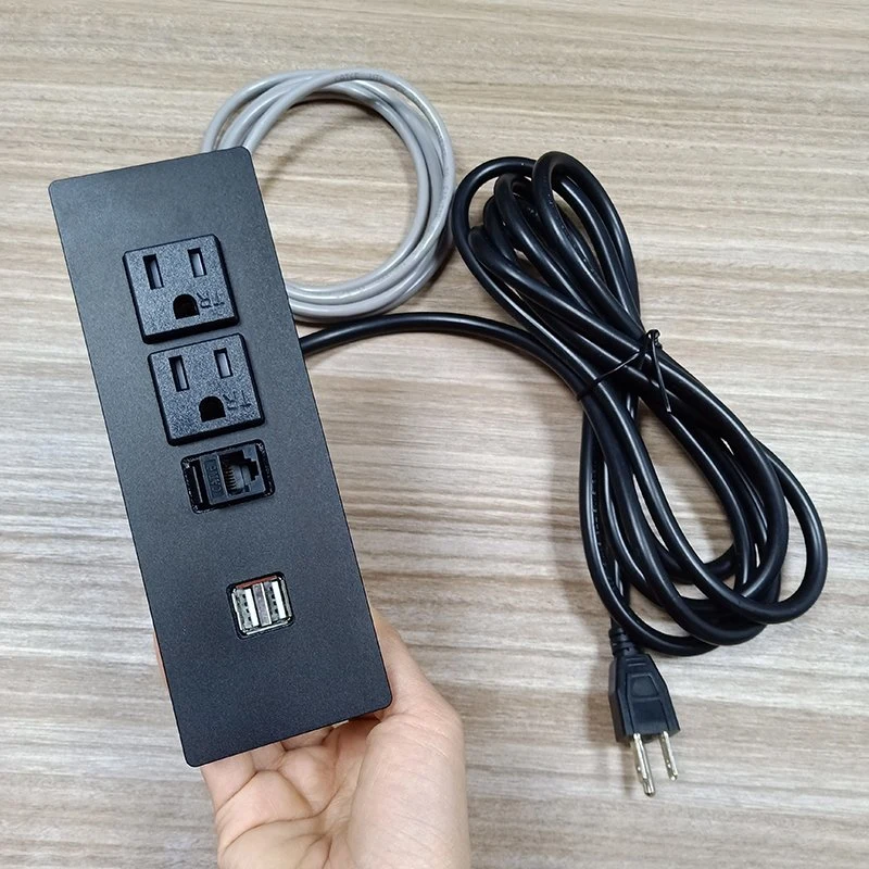 Baiyou Us Standards Special Design Top Quality Smart Furniture 10FT Us Dual Power Outlets with Internet Ports & Two USB Ports