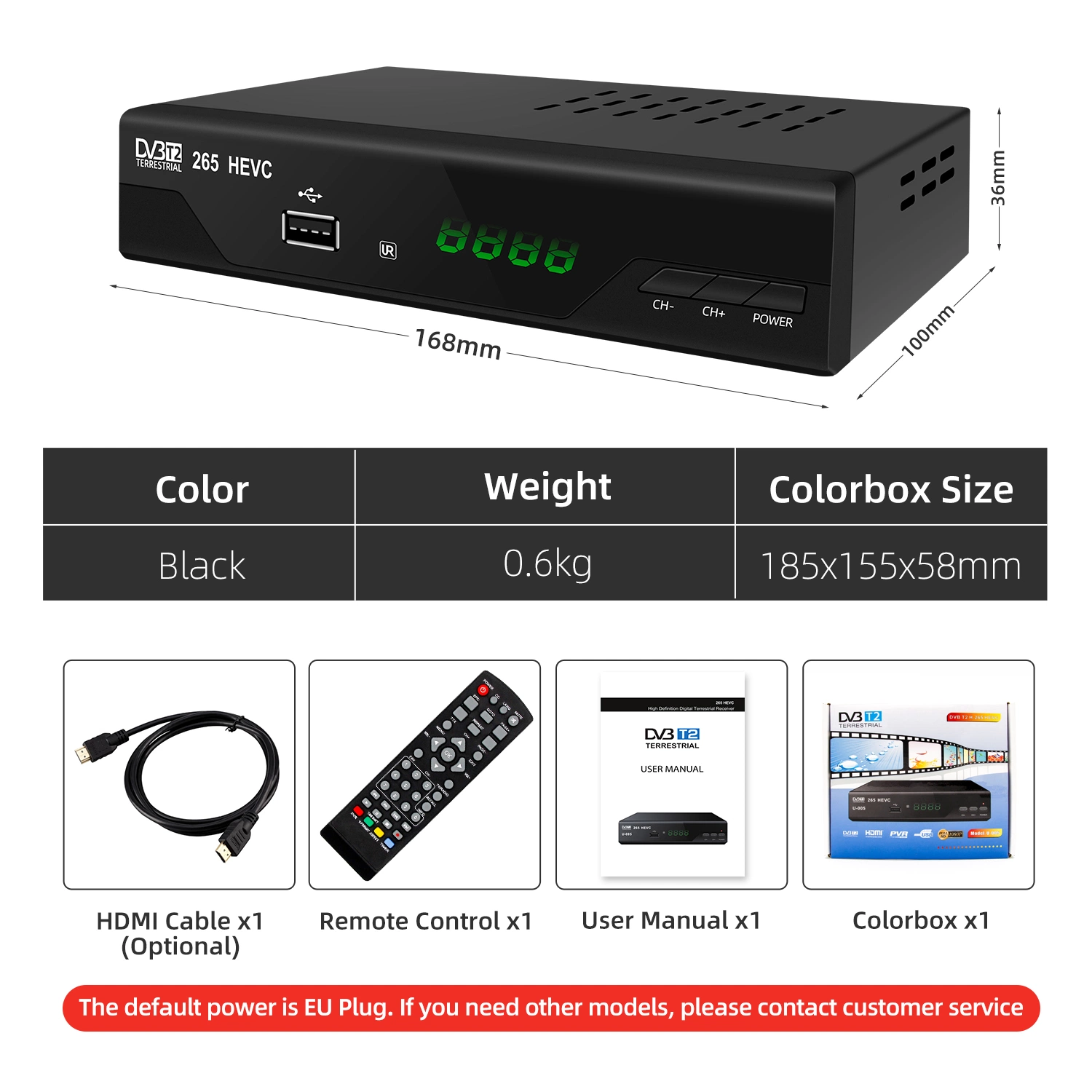 Set Top Box DVB T2 H. 265 Hevc Digital TV Receiver Support Ethernet Italy