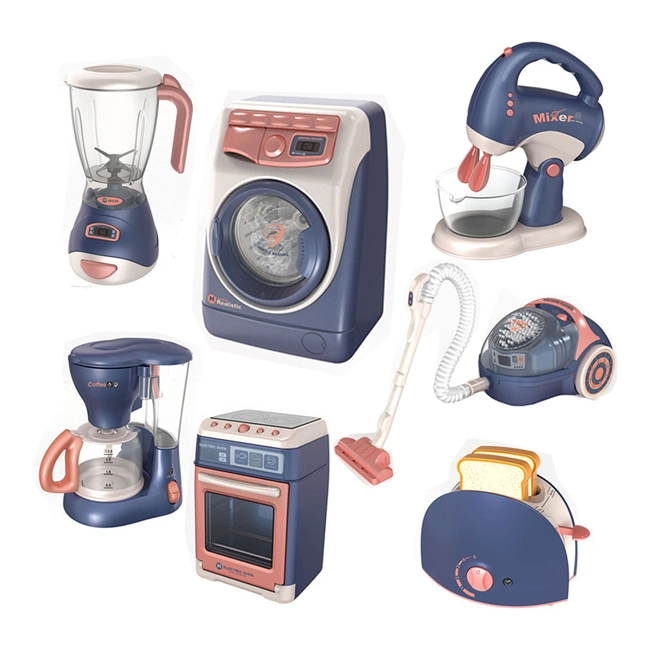 Kids Play House Emulational Pretend Play Preschool Juicer, Coffee Machine, Washing Machine, Vacuum Cleaner, Bread Maker, Blender, Oven Small Home Appliances Toy