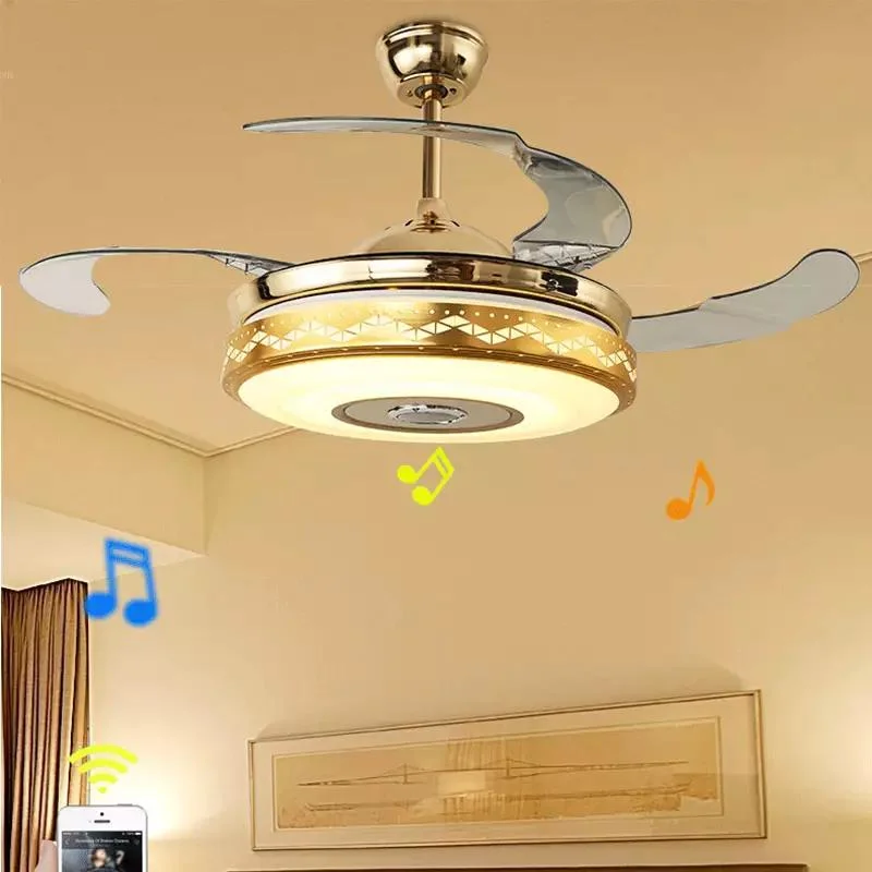 Colorful Blueteeth Smart Control Chandelier by Phone APP and Invisible Ceiling Fan Light