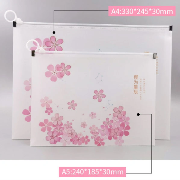 Papel A4 em PVC transparente fosco para impressão a cores personalizada para atacado Papelaria Pen Book Travel Portable Zipper Office Supplies Student File Receber pasta de toque